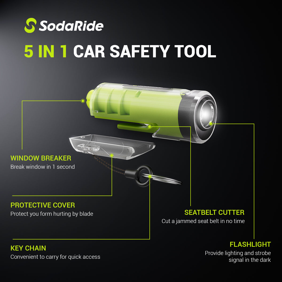 Car Window Breaker with Seatbelt Cutter and Falshlight – SodaRide