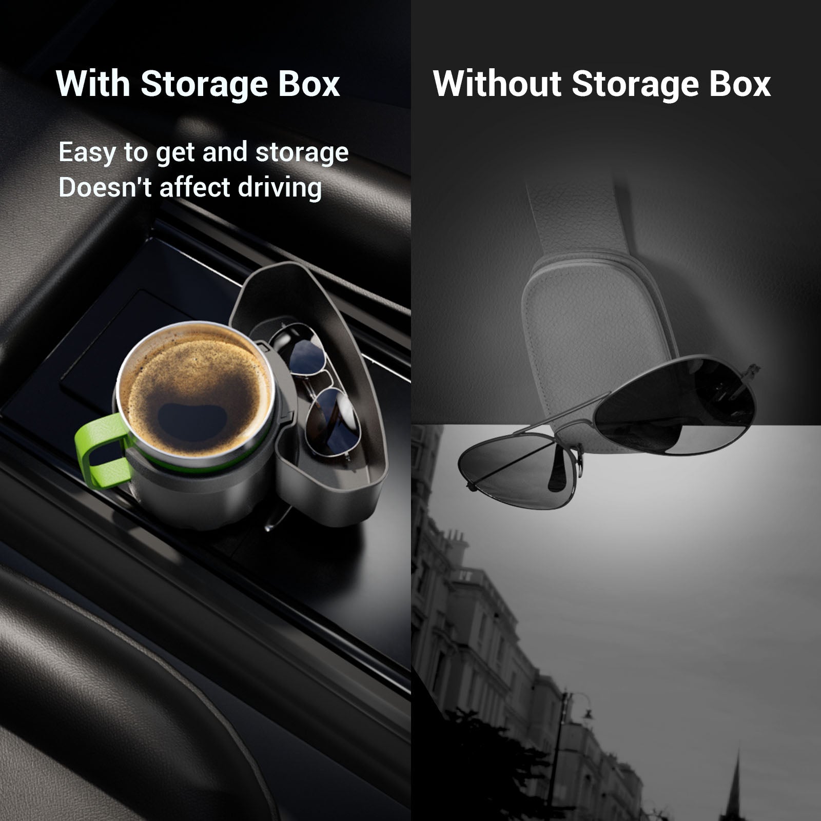 Car Cup Holder Tray Expander 4 in 1 Detachable Food Table Tray with Storage Box