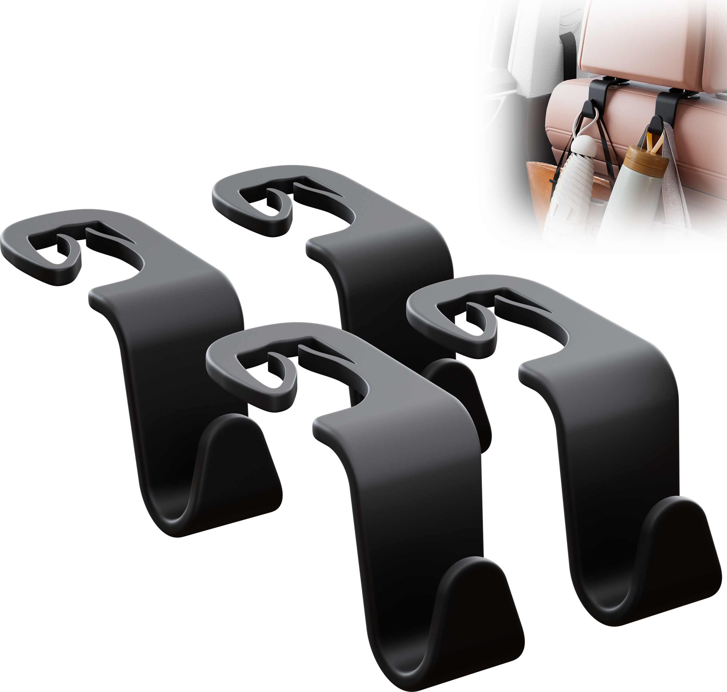 SodaRide Car Seat Headrest Hook 4 Pack